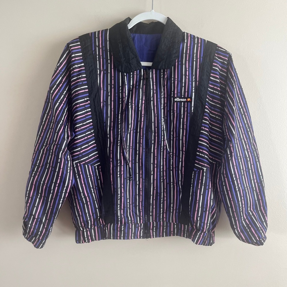 Vintage Ellesse Reversible Cropped Windbreaker Jacket XS/S Blue 80s Indie Sleaze